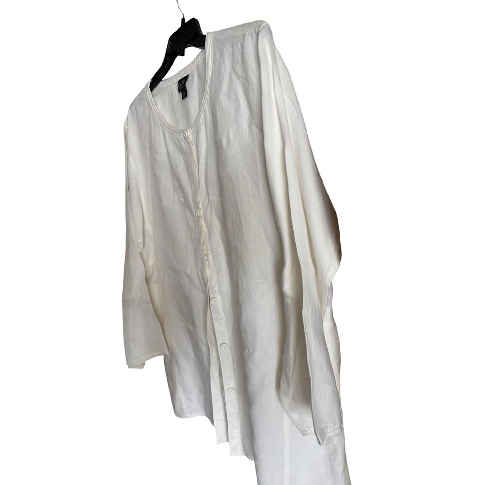 Eileen Fisher Women’s 100% Organic Linen White Button Up Shirt 1X Long Sleeve - Picture 2 of 6